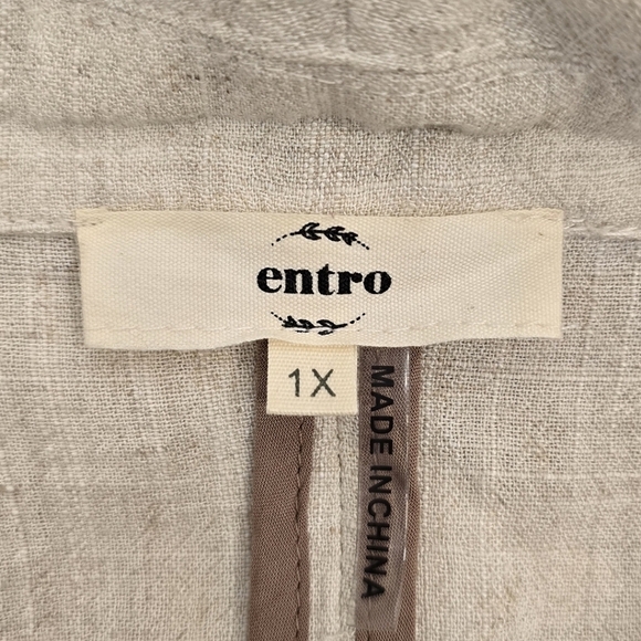 Entro Cream Open Linen Blazer Jacket Size 1x With Shirred Sleeves - Picture 4 of 13
